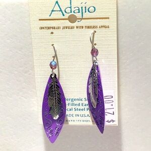 Purple and Silver Feather Motif Earrings
